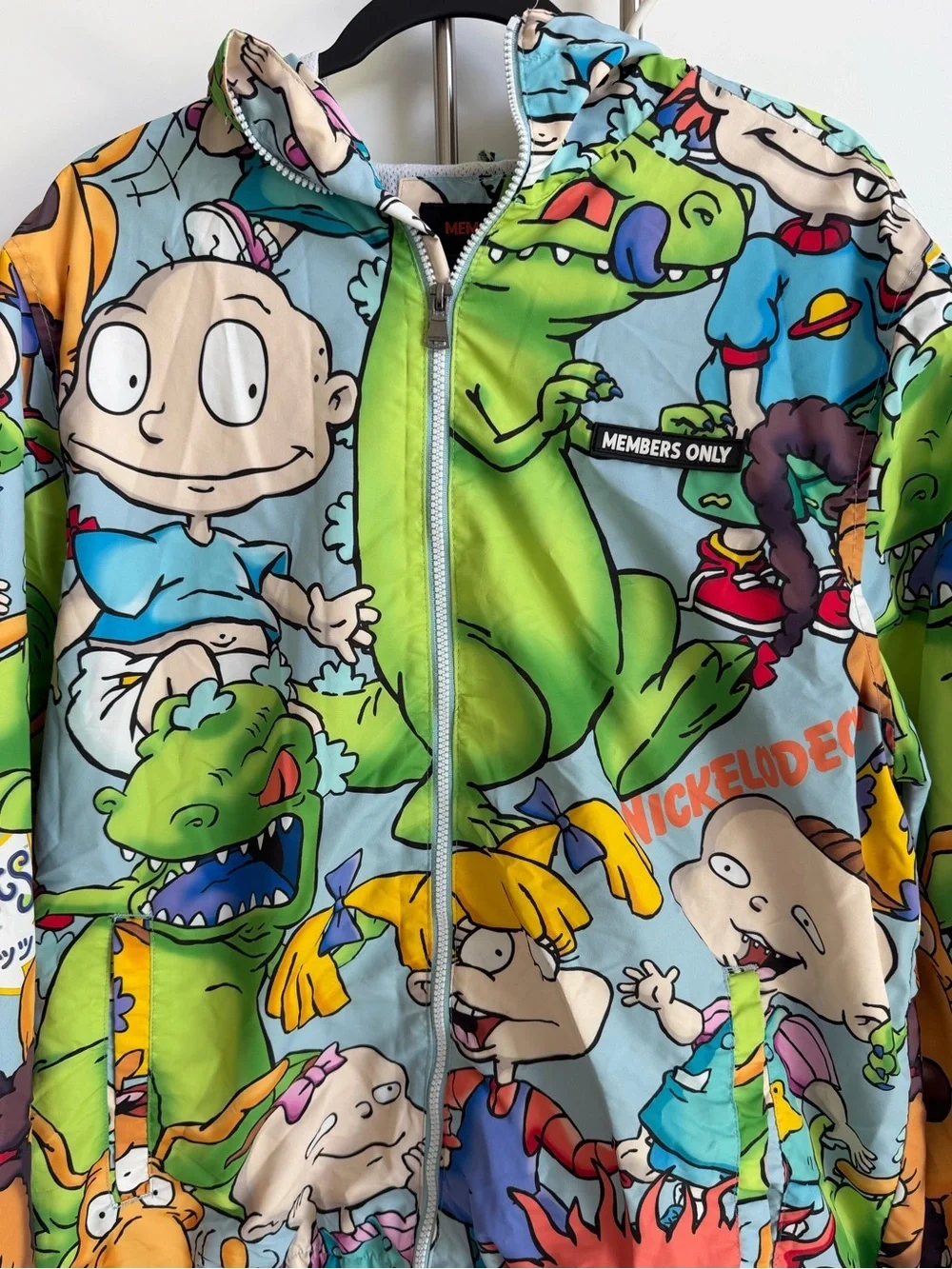 Members Only x Nickelodeon Rugrats Reptar Print Hooded Windbreaker Large Rare
